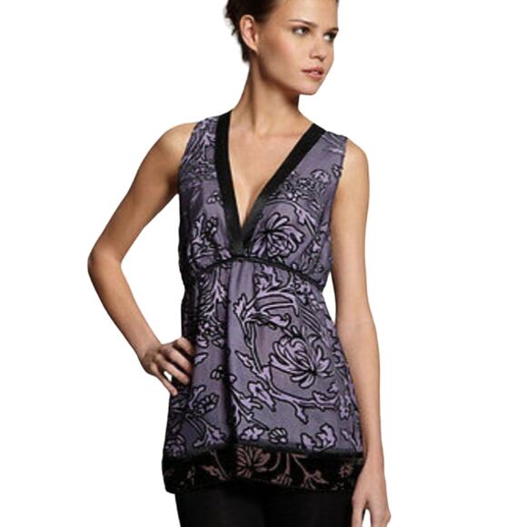 NEW Hale Bob Lavender Velvet Swirl Burnout V-Neck Silk Tunic Camisole Top - Picture 1 of 13